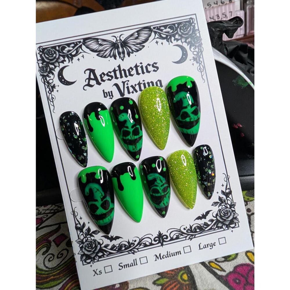 Hand painted oogie boogie nails custom made